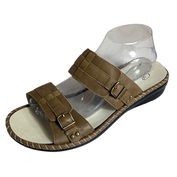 Propet Kelowna Light Brown Leather Adjustable Comfort Slide Sandals Sz 9.5XX 4E - Picture 2 of 15